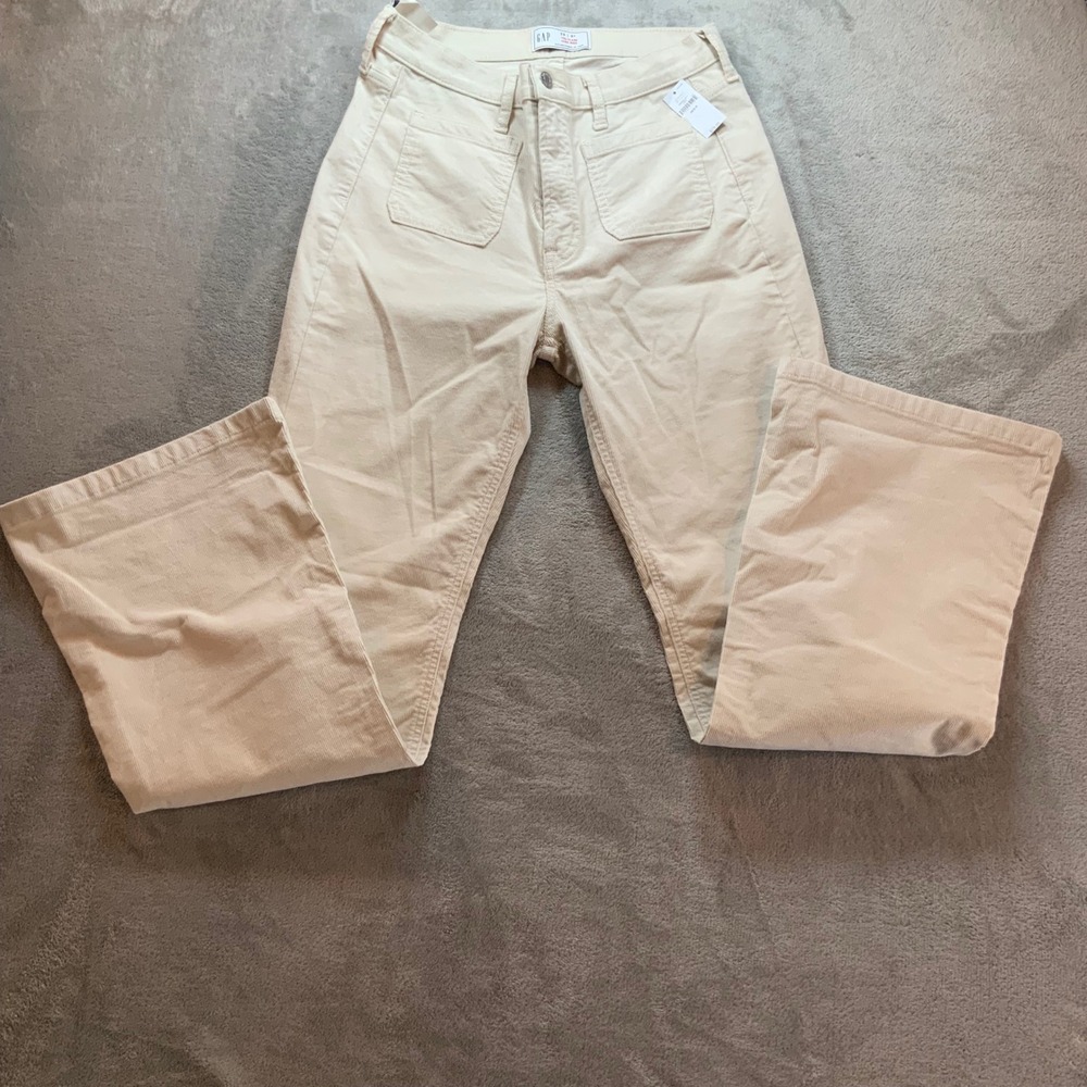 Gap 70s Flare High Rise Corduroy Pants Cream Beige 29 8R Stretch Retro bell